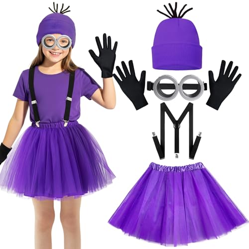 5-Piece Girls Halloween Costume Set: Goggles, Beanie, Tutu, Suspenders, Gloves