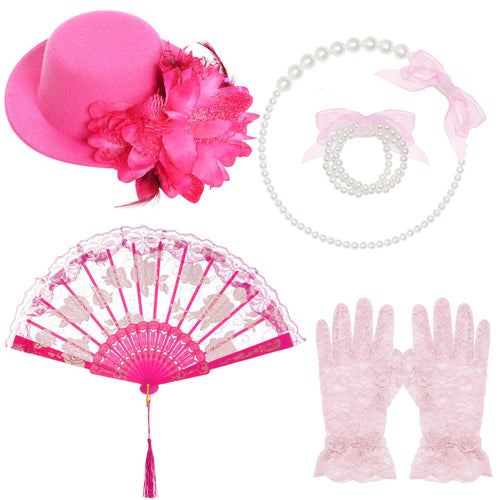 5-Piece Girls Tea Party Set: Hat, Gloves, Fan, Necklace & Bracelet