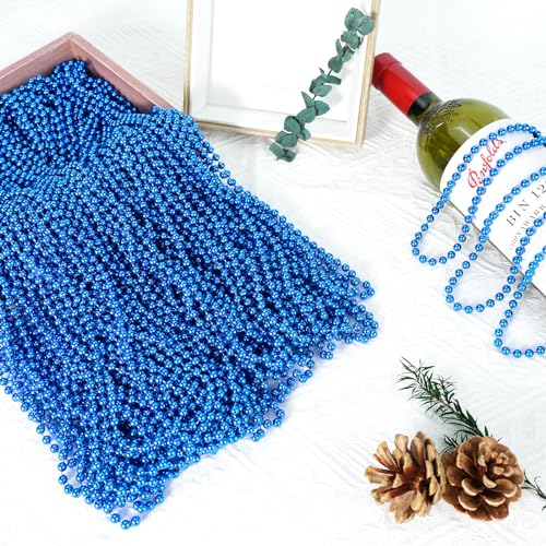 50 Blue Bead Necklaces - 33" Mardi Gras Parade Throws for Patriotic Holidays & Parties