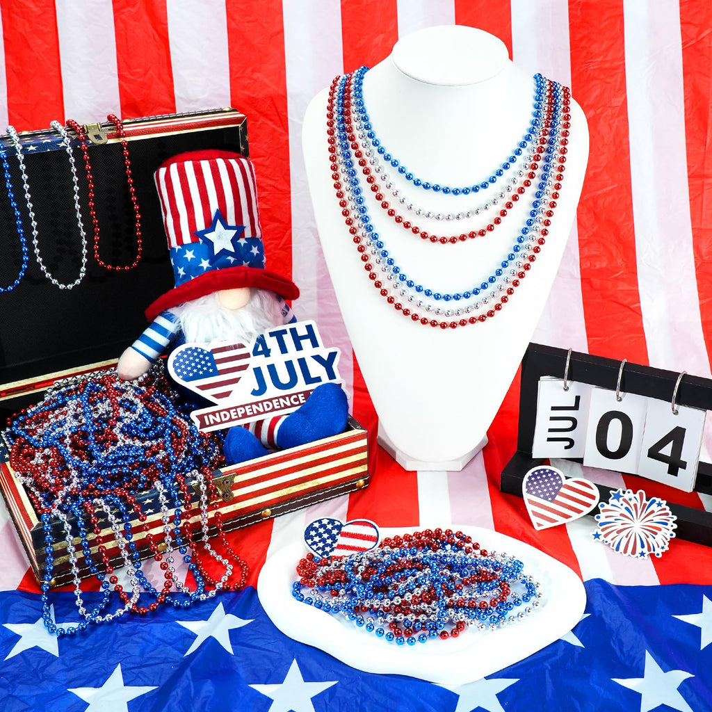 50 Blue Bead Necklaces - 33" Mardi Gras Parade Throws for Patriotic Holidays & Parties