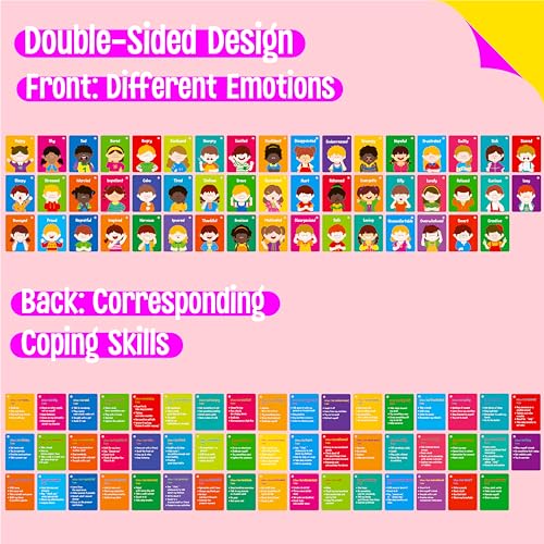 50 Emotions Flashcards with Coping Skills for Kids – Double-Sided Feelings Cards for Autism, ADHD, Therapy, and Home Learning