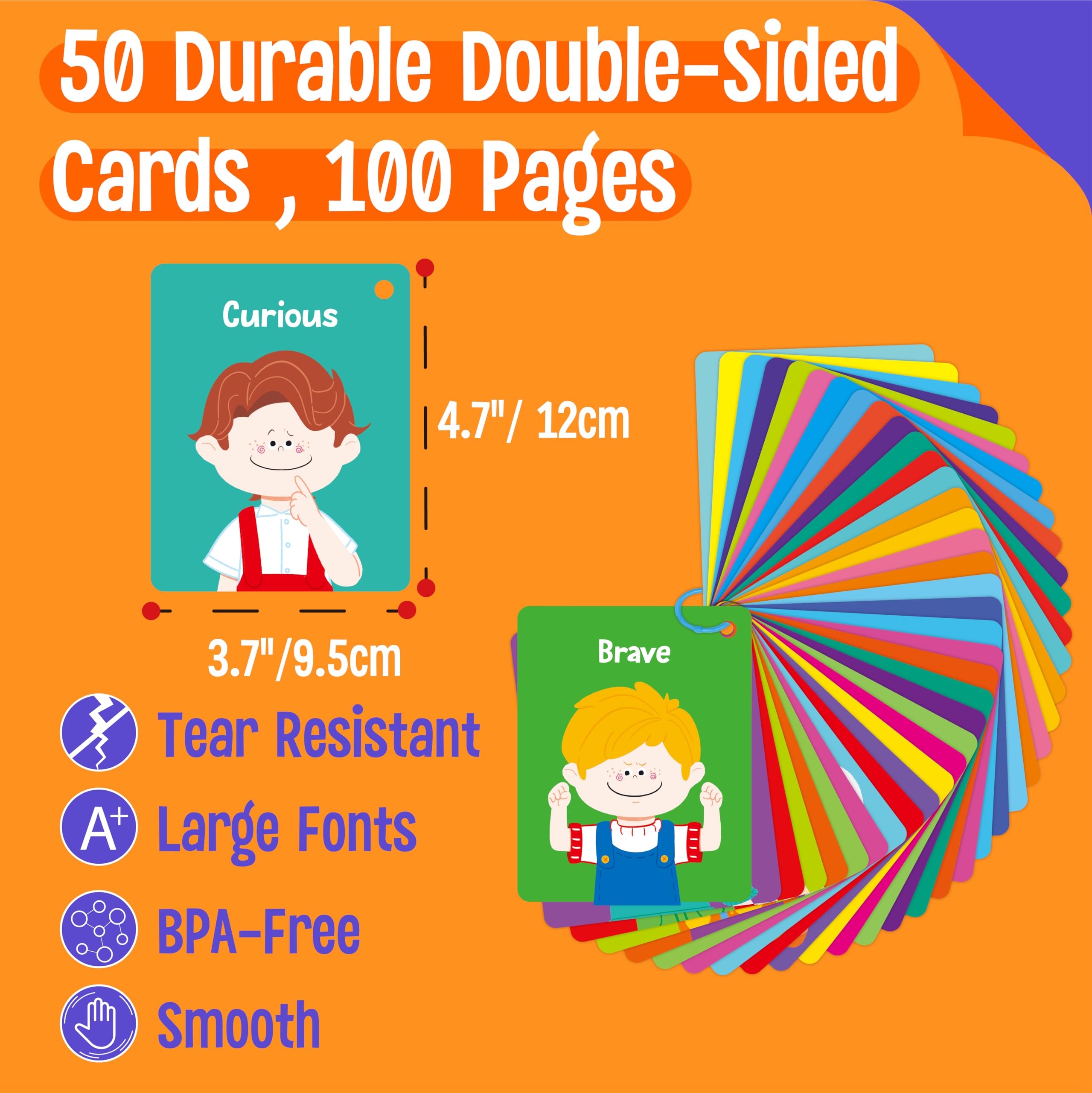 50 Emotions Flashcards with Coping Skills for Kids – Double-Sided Feelings Cards for Autism, ADHD, Therapy, and Home Learning