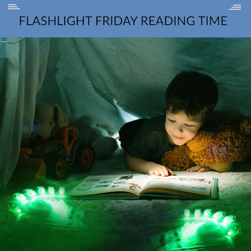 50 Green LED Finger Lights for Kids - Bulk Party Favors, Glow in the Dark Rave Toys
