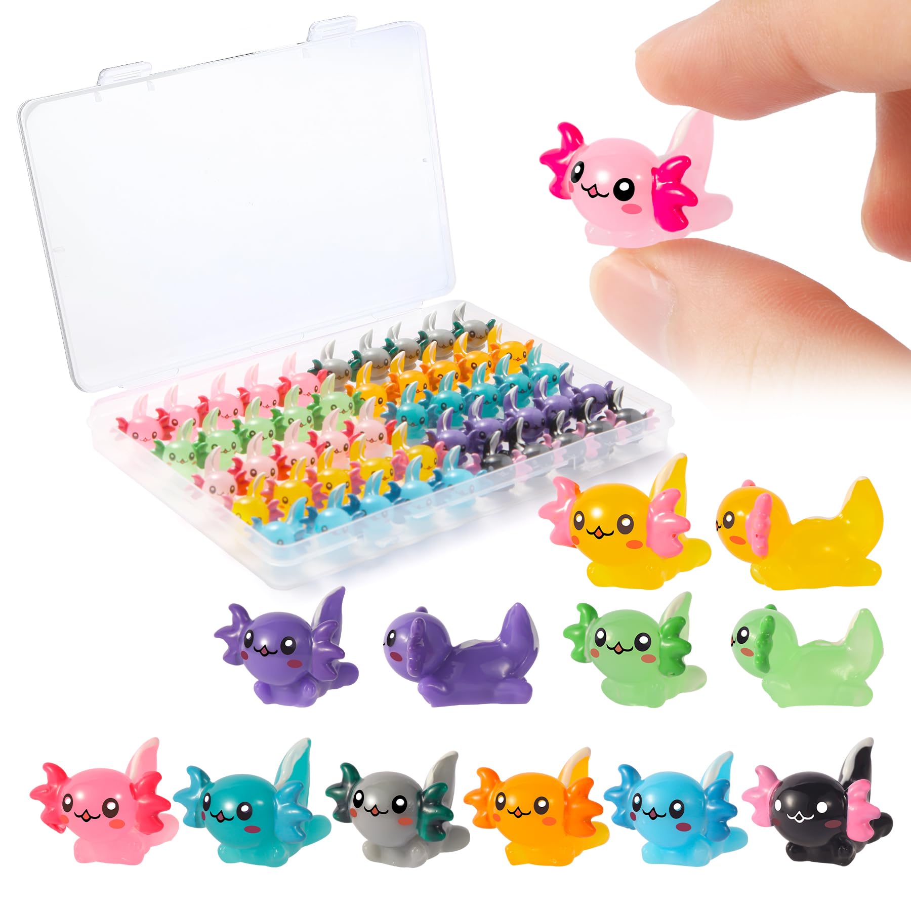 50 Mini Resin Axolotl Figurines – 10 Colors, Tiny Animals for Gardens, Aquariums & Party Decor