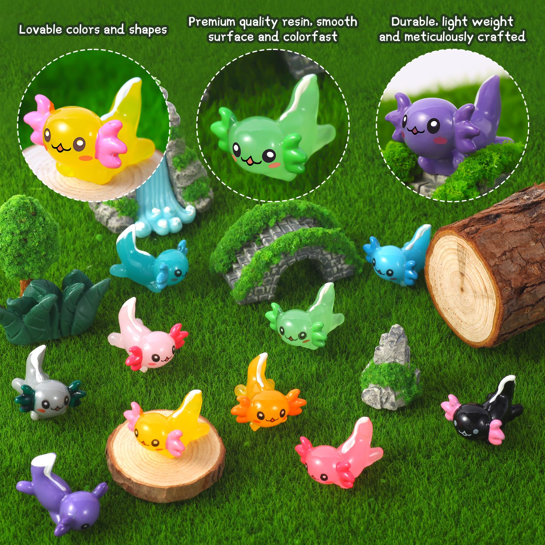 50 Mini Resin Axolotl Figurines – 10 Colors, Tiny Animals for Gardens, Aquariums & Party Decor