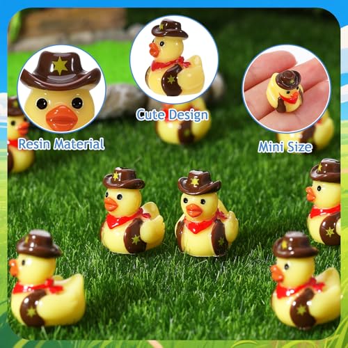 50 Mini Resin Cowboy Ducks – Tiny Yellow Duckies with Cowboy Hat for Western Decor
