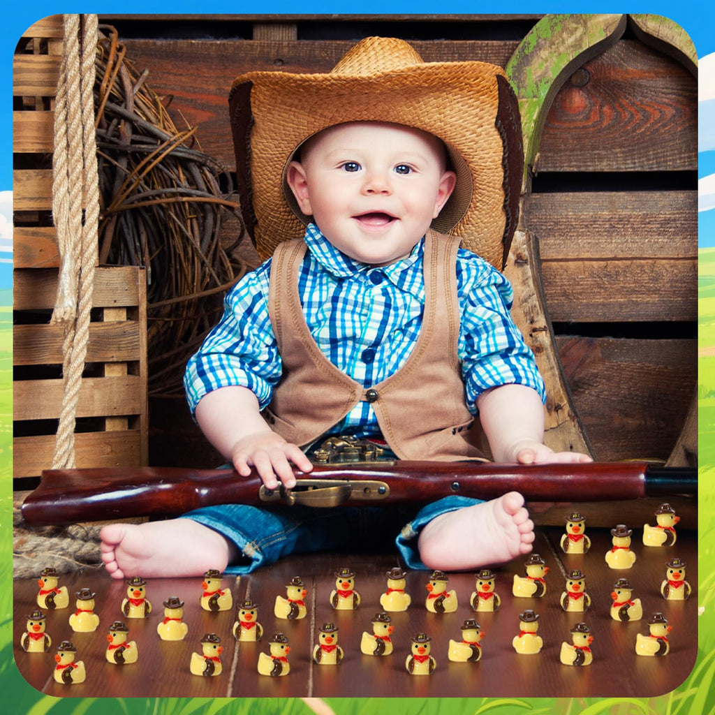 50 Mini Resin Cowboy Ducks – Tiny Yellow Duckies with Cowboy Hat for Western Decor