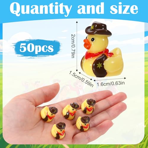 50 Mini Resin Cowboy Ducks – Tiny Yellow Duckies with Cowboy Hat for Western Decor