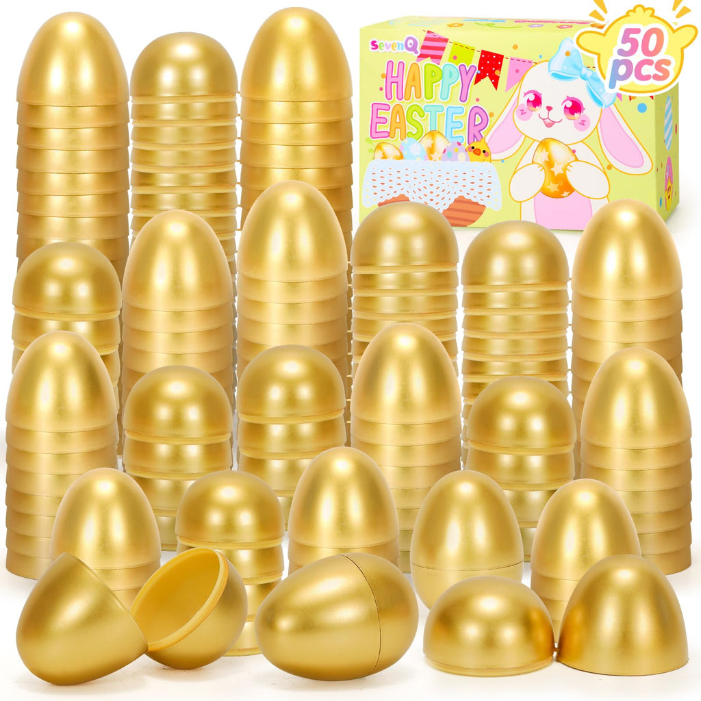 50 Pack 2.3 Inch Golden Plastic Easter Eggs – Fillable, Reusable Party Decor