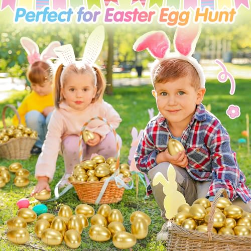 50 Pack 2.3 Inch Golden Plastic Easter Eggs – Fillable, Reusable Party Decor