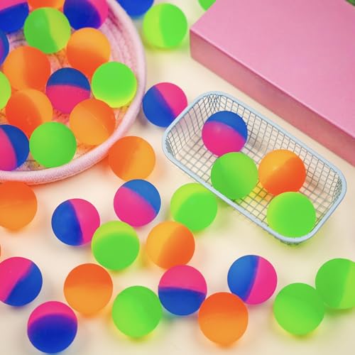 50 Pack 27mm Bouncy Balls for Kids & Adults – Fluorescent Dual-Tone Rubber Balls for Party Favors, Classroom Rewards, and Water Play