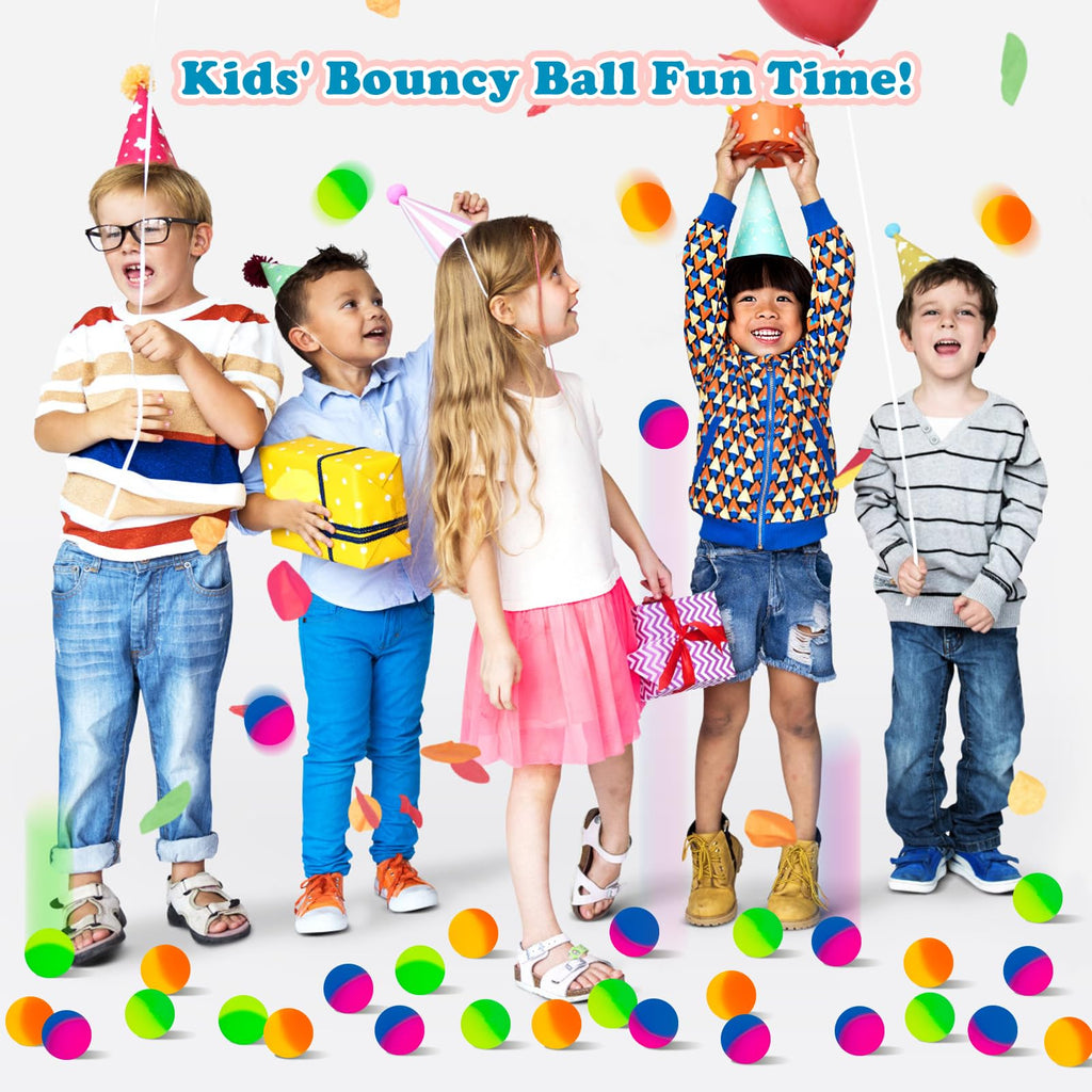 50 Pack 27mm Bouncy Balls for Kids & Adults – Fluorescent Dual-Tone Rubber Balls for Party Favors, Classroom Rewards, and Water Play