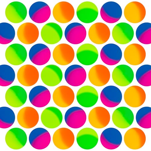 50 Pack 27mm Bouncy Balls for Kids & Adults – Fluorescent Dual-Tone Rubber Balls for Party Favors, Classroom Rewards, and Water Play