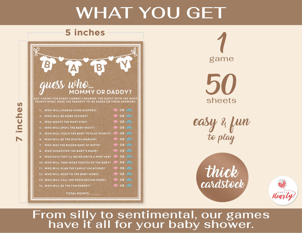 50-Pack Guess Who Mommy or Daddy Baby Shower Game Cards – Gender Neutral, Easy to Play