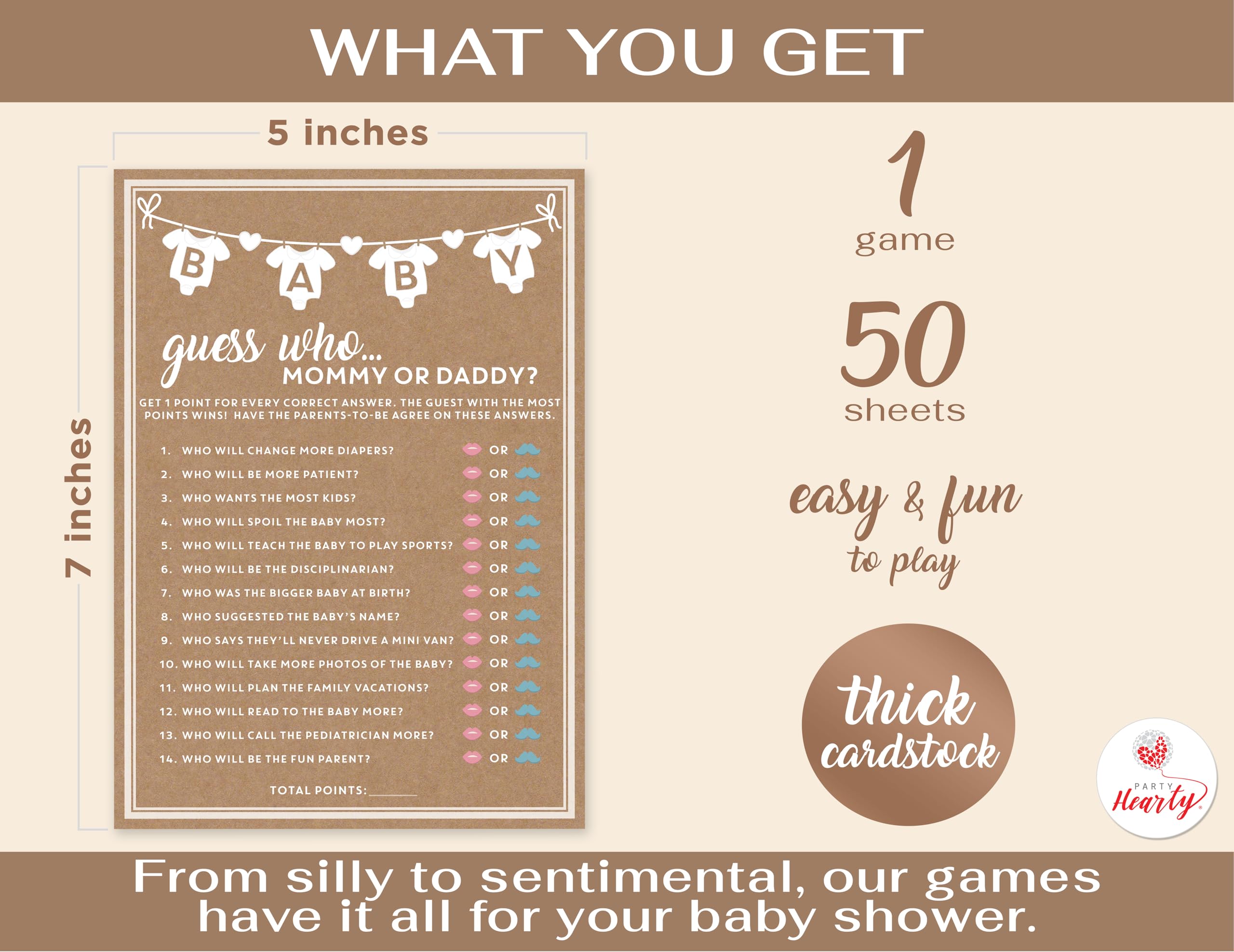 50-Pack Guess Who Mommy or Daddy Baby Shower Game Cards – Gender Neutral, Easy to Play