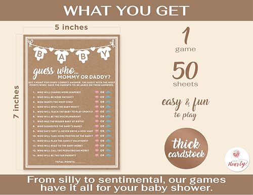 50-Pack Guess Who Mommy or Daddy Baby Shower Game Cards – Gender Neutral, Easy to Play