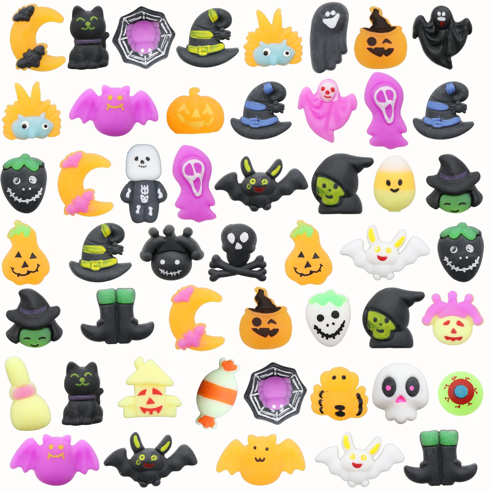 50 Pack Halloween Mochi Squishy Toys - Mini Squeeze Stress Reliever Party Favors for Kids