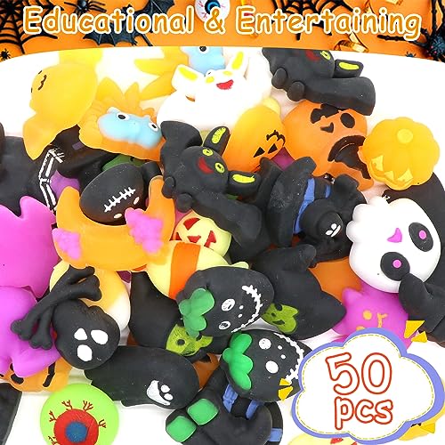50 Pack Halloween Mochi Squishy Toys - Mini Squeeze Stress Reliever Party Favors for Kids