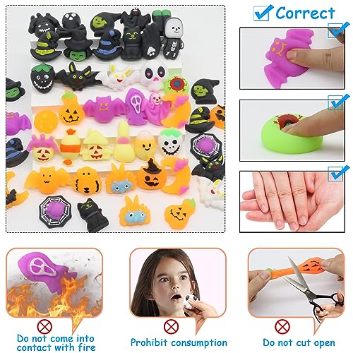 50 Pack Halloween Mochi Squishy Toys - Mini Squeeze Stress Reliever Party Favors for Kids