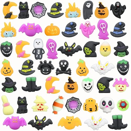 50 Pack Halloween Mochi Squishy Toys - Mini Squeeze Stress Reliever Party Favors for Kids