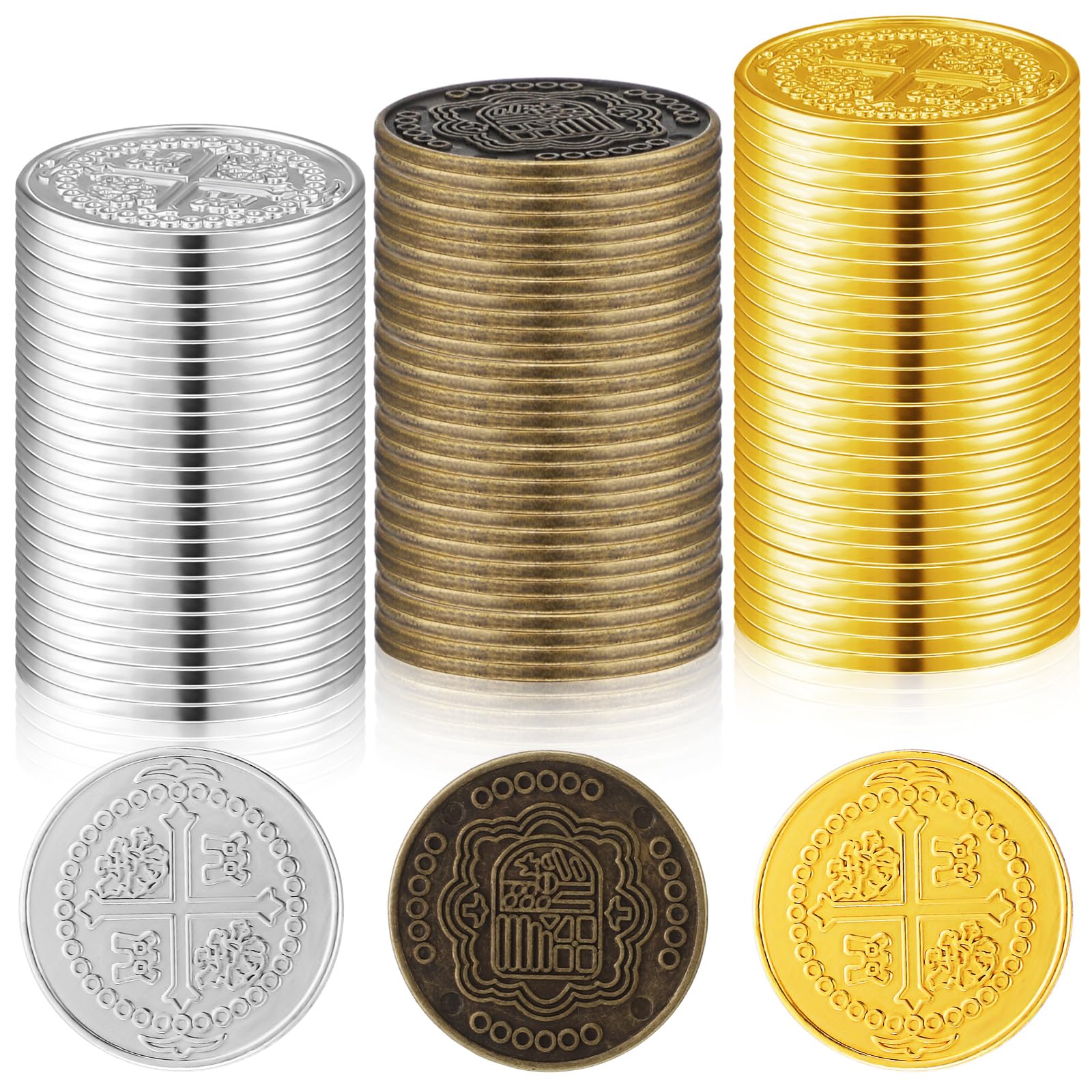 50 Pack Metal Pirate Coins Gold Silver Bronze - Hanaive Fake Treasure Coins for Party Decor