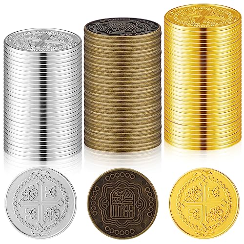 50 Pack Metal Pirate Coins Gold Silver Bronze - Hanaive Fake Treasure Coins for Party Decor