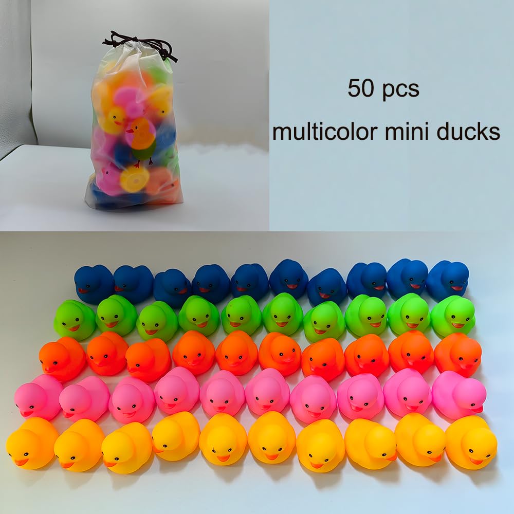 50-Pack Multicolor Mini Rubber Ducks – Squeaky Bath Toys for Toddlers, Party Favors, and Decor