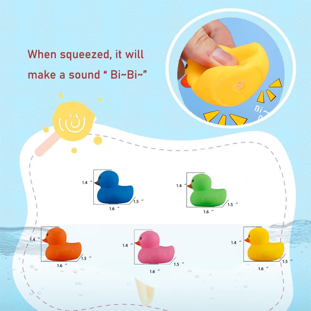 50-Pack Multicolor Mini Rubber Ducks – Squeaky Bath Toys for Toddlers, Party Favors, and Decor
