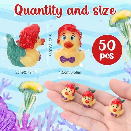 50 Pcs Mini Mermaid Resin Duck Figurines – Bulk Party Favors