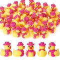 50 Pcs Mini Resin Cowboy Ducks - Tiny Yellow Duck Figurines with Cowboy Hats - Pink