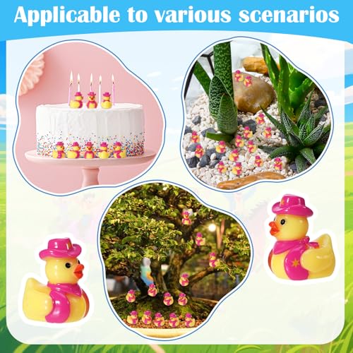 50 Pcs Mini Resin Cowboy Ducks - Tiny Yellow Duck Figurines with Cowboy Hats - Pink