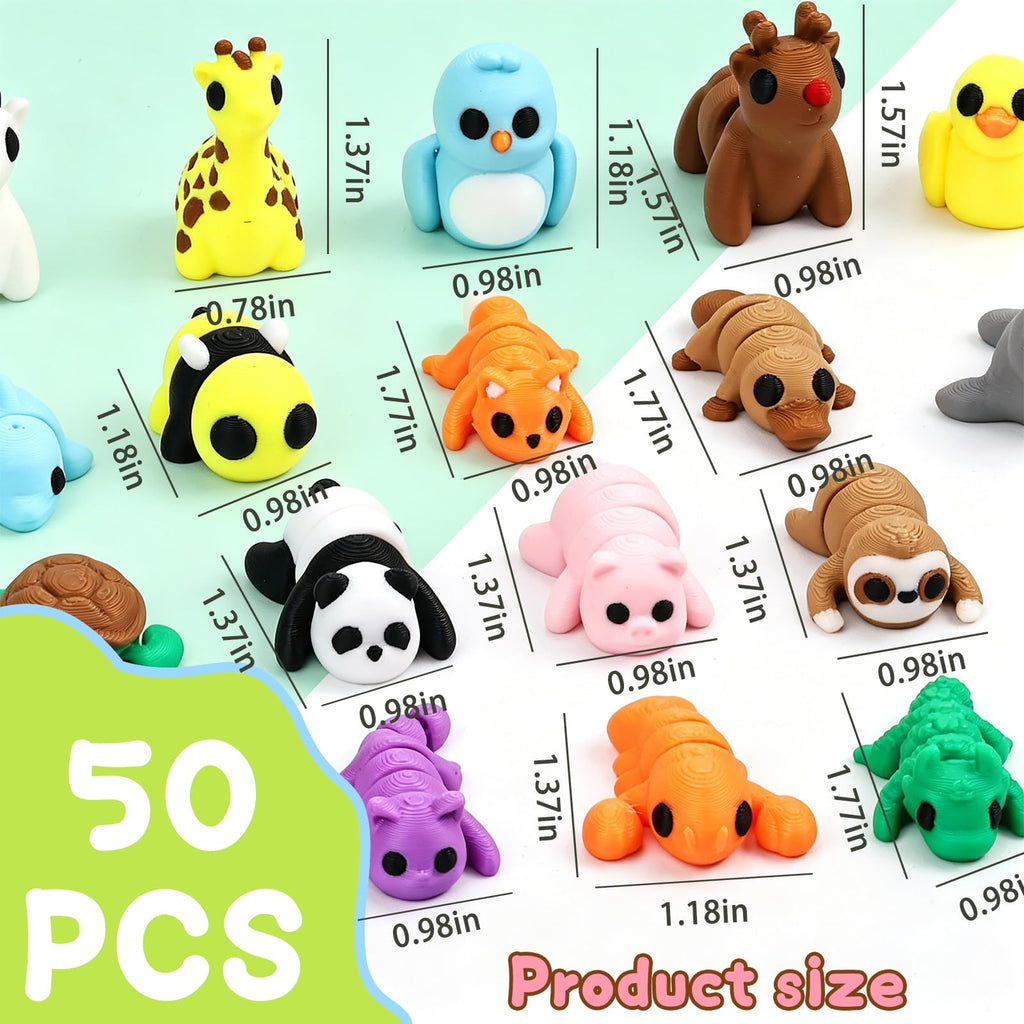50-Piece 3D Printed Articulated Animal Figurines Set – Fidget Toys, Party Favors, Classroom Rewards
