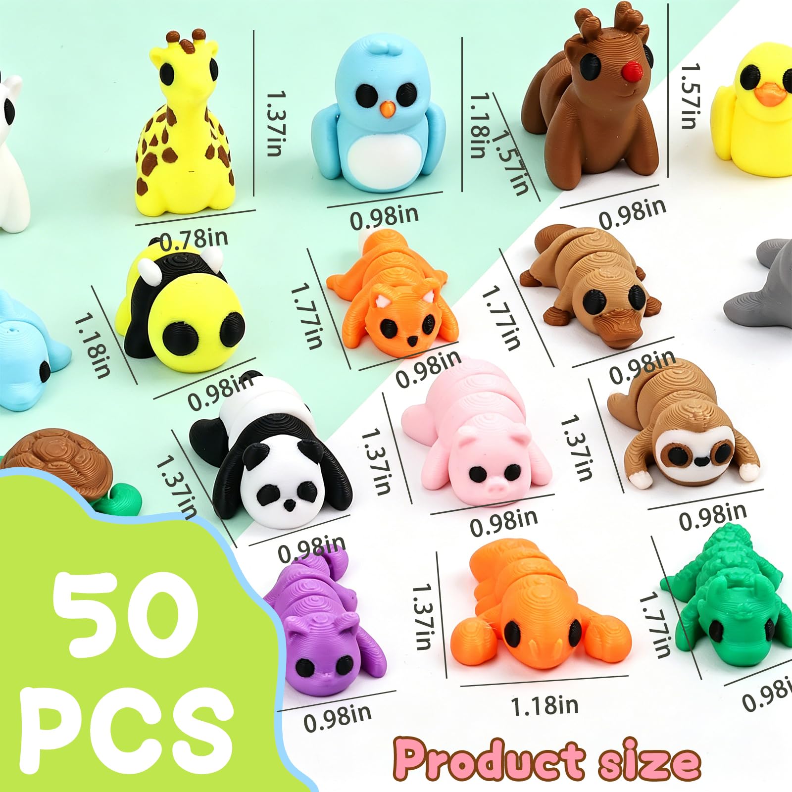 50-Piece 3D Printed Articulated Animal Figurines Set – Fidget Toys, Party Favors, Classroom Rewards