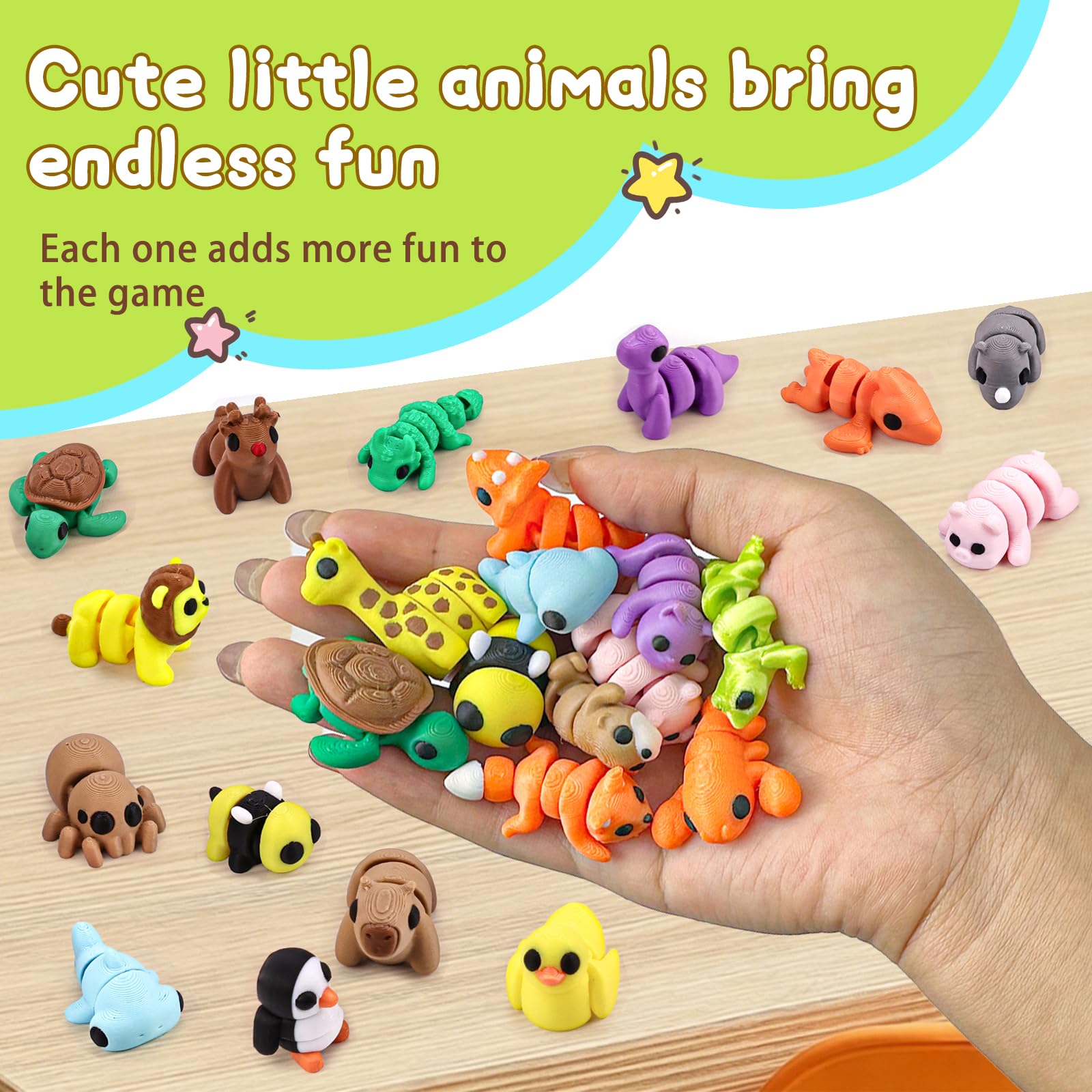 50-Piece 3D Printed Articulated Animal Figurines Set – Fidget Toys, Party Favors, Classroom Rewards