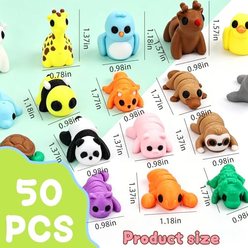 50-Piece 3D Printed Articulated Animal Figurines Set – Fidget Toys, Party Favors, Classroom Rewards