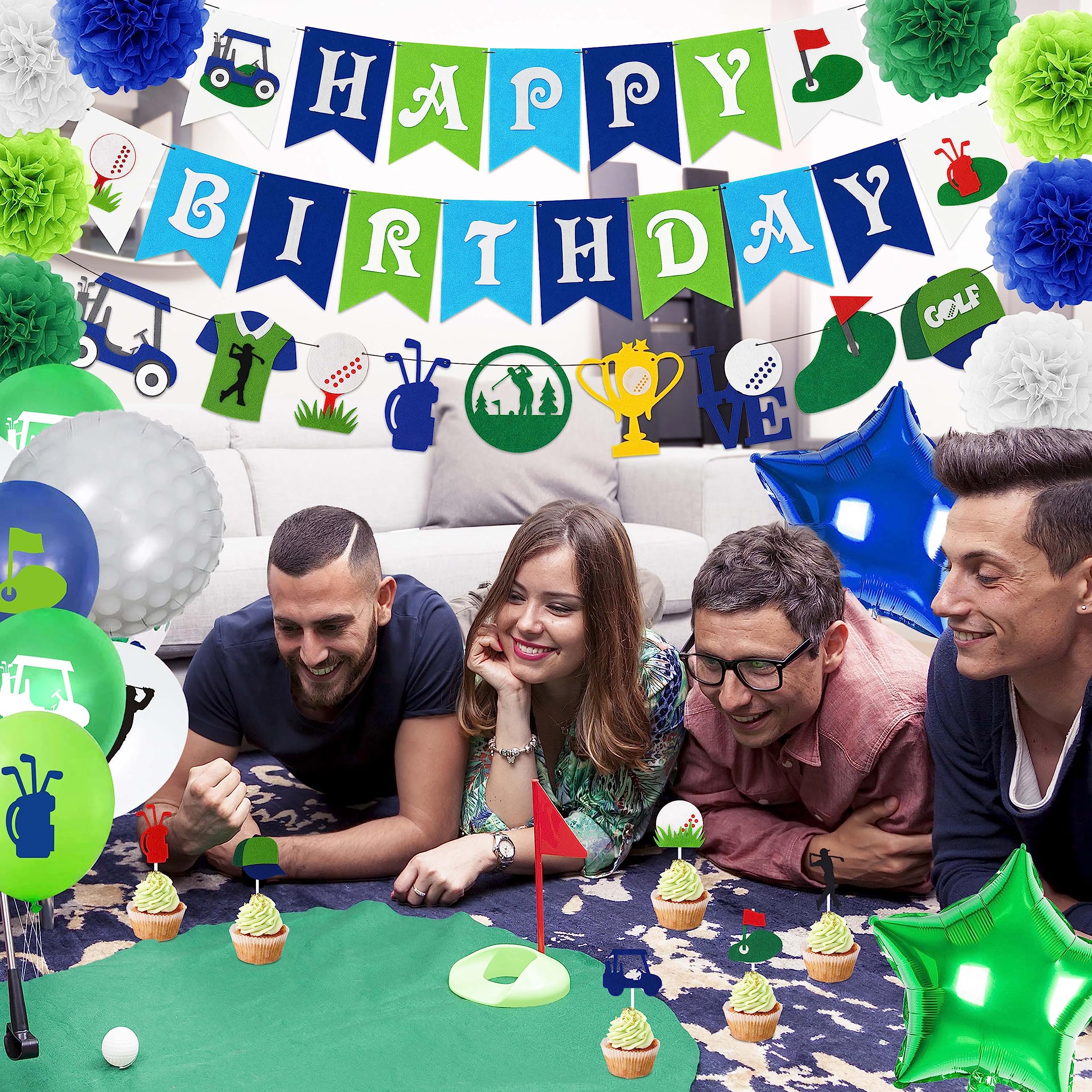 50-Piece Golf Birthday Party Decorations Set – HUFAND Green Themed Supplies with Balloons, Banner & Cake Topper