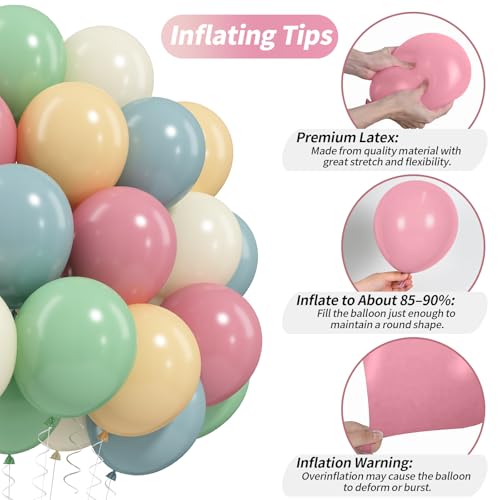 50-Piece Pastel Balloon Set – Blush Pink, Sage Green, Dusty Blue, Nude, Ivory White – 12 Inch Latex Balloons for Boho Rainbow Party Decor