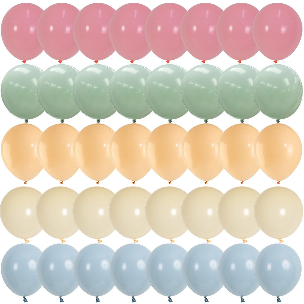50-Piece Pastel Balloon Set – Blush Pink, Sage Green, Dusty Blue, Nude, Ivory White – 12 Inch Latex Balloons for Boho Rainbow Party Decor