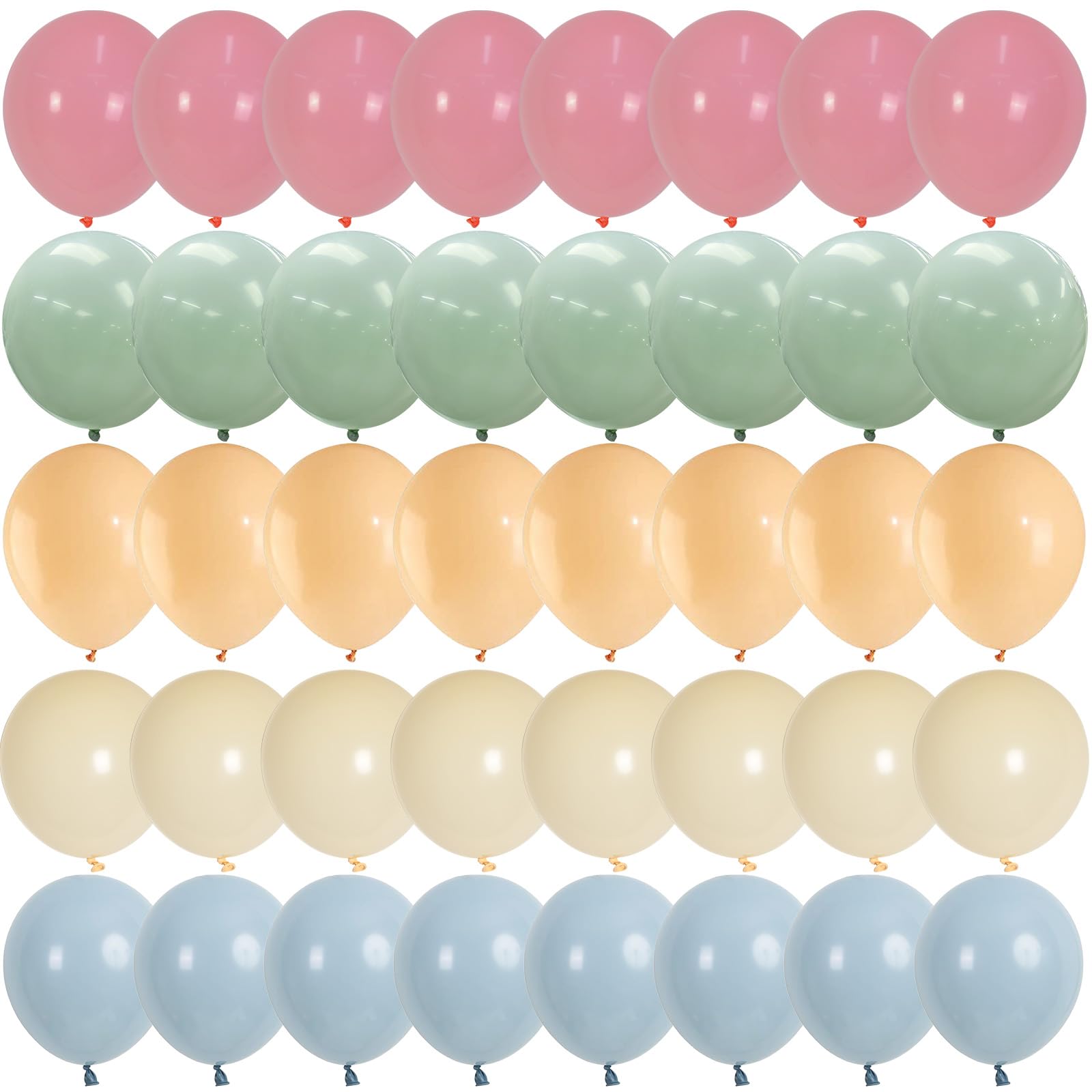 50-Piece Pastel Balloon Set – Blush Pink, Sage Green, Dusty Blue, Nude, Ivory White – 12 Inch Latex Balloons for Boho Rainbow Party Decor