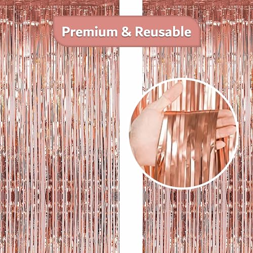 50-Piece Rose Gold Birthday Party Decoration Kit for Women – Banner, Balloons & Fringe Curtains