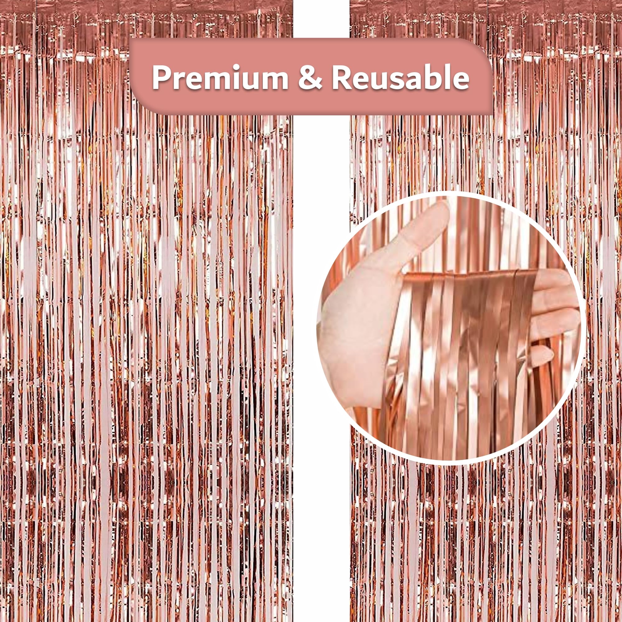 50-Piece Rose Gold Birthday Party Decoration Kit for Women – Banner, Balloons & Fringe Curtains
