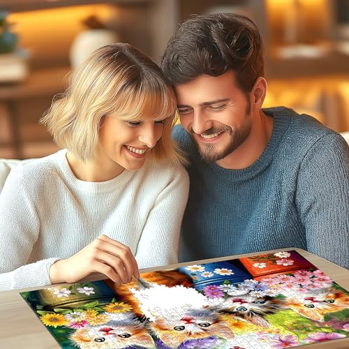 500-Piece Cat Jigsaw Puzzle by Deepcom – Kittens in Flower Garden, 20x20 Inches