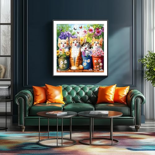 500-Piece Cat Jigsaw Puzzle by Deepcom – Kittens in Flower Garden, 20x20 Inches