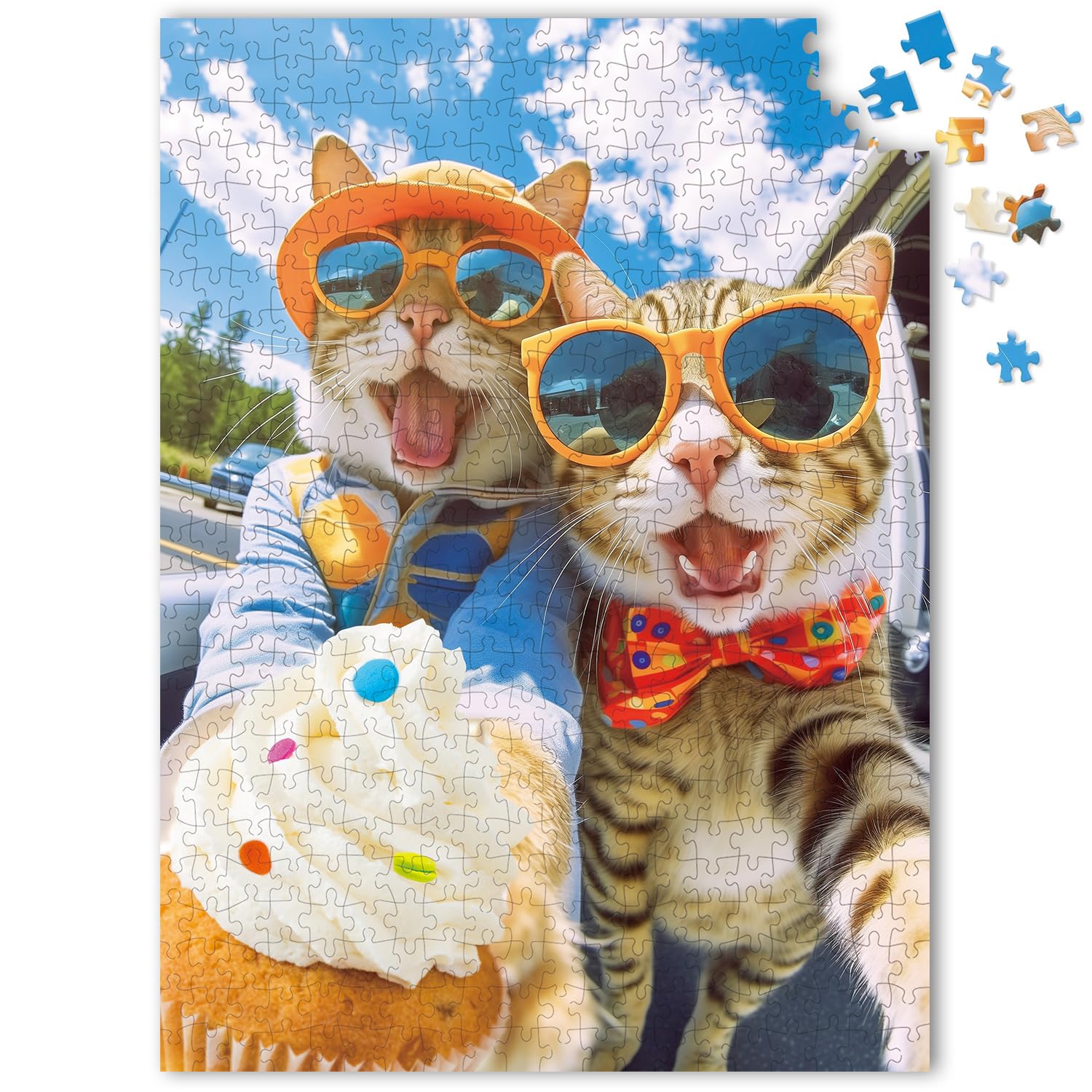 500-Piece Cats Selfie Jigsaw Puzzle – Non-Toxic Recycled Material, 20.5x15 Inches
