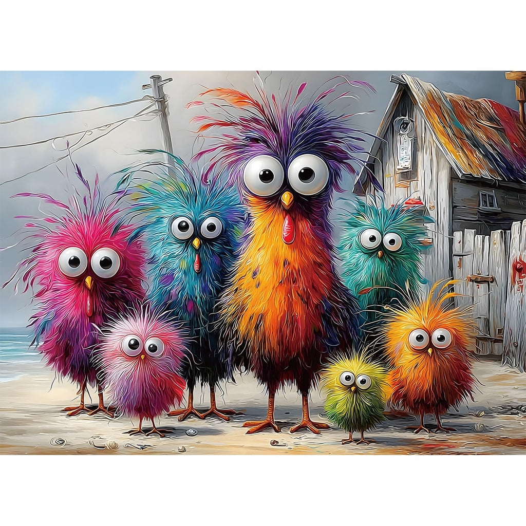 500-Piece Chicken Jigsaw Puzzle – Beach Coop Scene with Lettered Backs and Poster