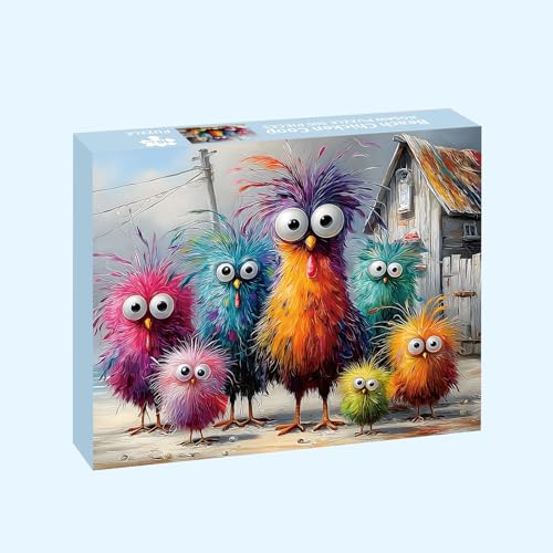500-Piece Chicken Jigsaw Puzzle – Beach Coop Scene with Lettered Backs and Poster