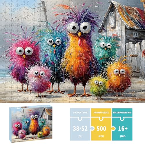500-Piece Chicken Jigsaw Puzzle – Beach Coop Scene with Lettered Backs and Poster