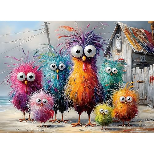 500-Piece Chicken Jigsaw Puzzle – Beach Coop Scene with Lettered Backs and Poster