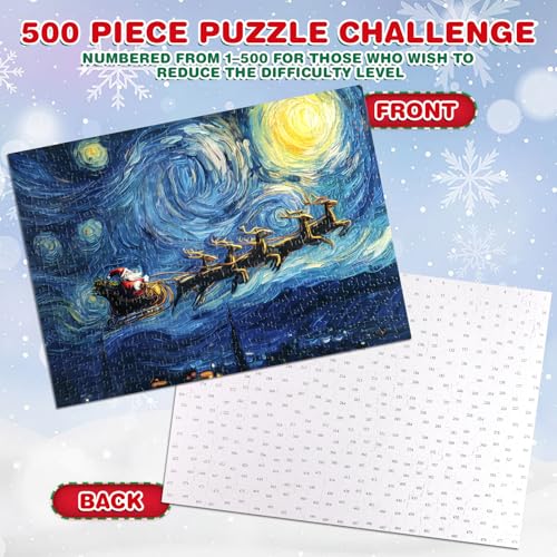 500-Piece Christmas Jigsaw Puzzle: Santa’s Sleigh Under a Starry Night – 21x15 Inches, Eco-Friendly & Numbered Back