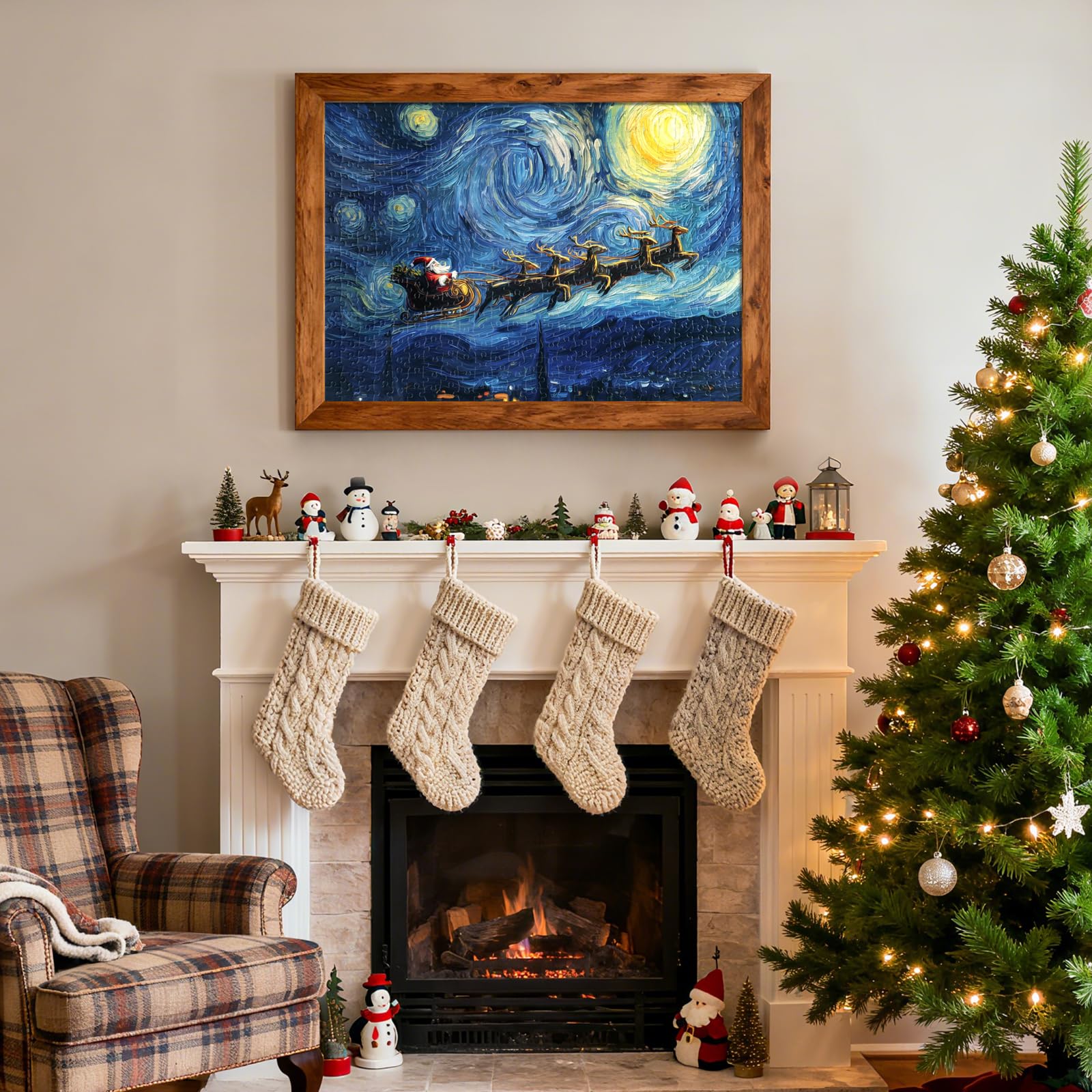500-Piece Christmas Jigsaw Puzzle: Santa’s Sleigh Under a Starry Night – 21x15 Inches, Eco-Friendly & Numbered Back